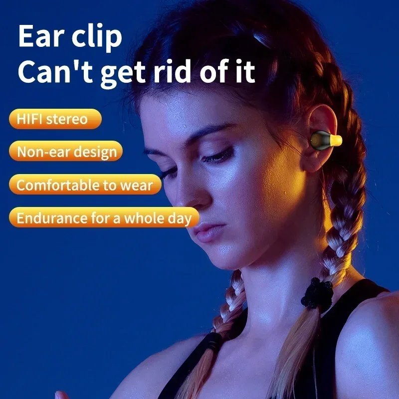 Bluetooth 5.3 Wireless Bone Conduction Headphones Clip Ear Music Game Zero Delay Headset HD Call Sports Earphone