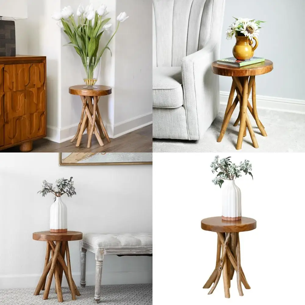 

Rustic Teak Wood End Table, 16x16x20, Small Accent Stand, Versatile for Living Room, Bedroom, Home Office