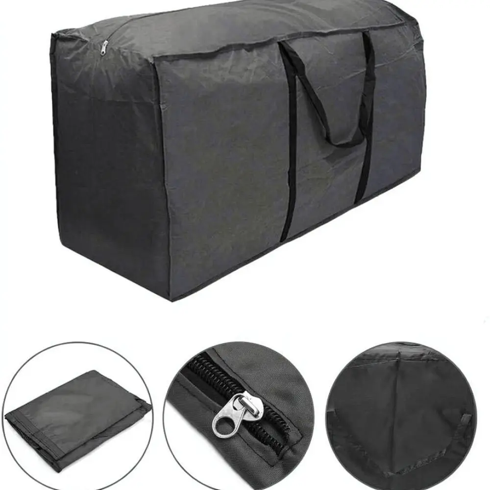 Black Oxford Fabric Storage Bag For Patio Cushions Heavy Duty Garden Furniture Protector Large Capacity Organizer