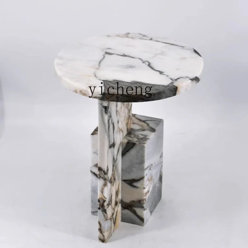 

Nordic living room natural marble sofa edge light luxury bedside table simple corner few household