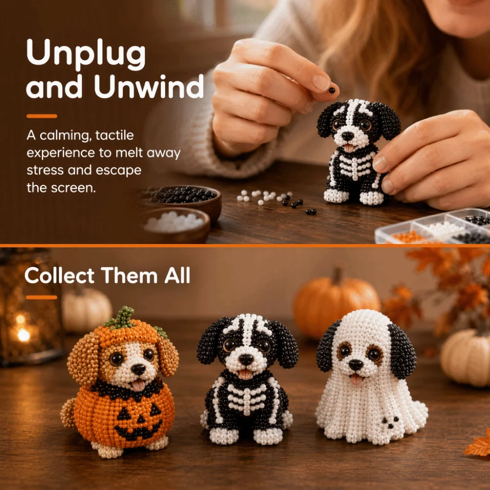 Tiny Beads Halloween Beaded Dog Kit Animal Shape Cute Design 3D Beaded Animal Kit Creative Craft DIY Bead Craft Kit Gift Giving