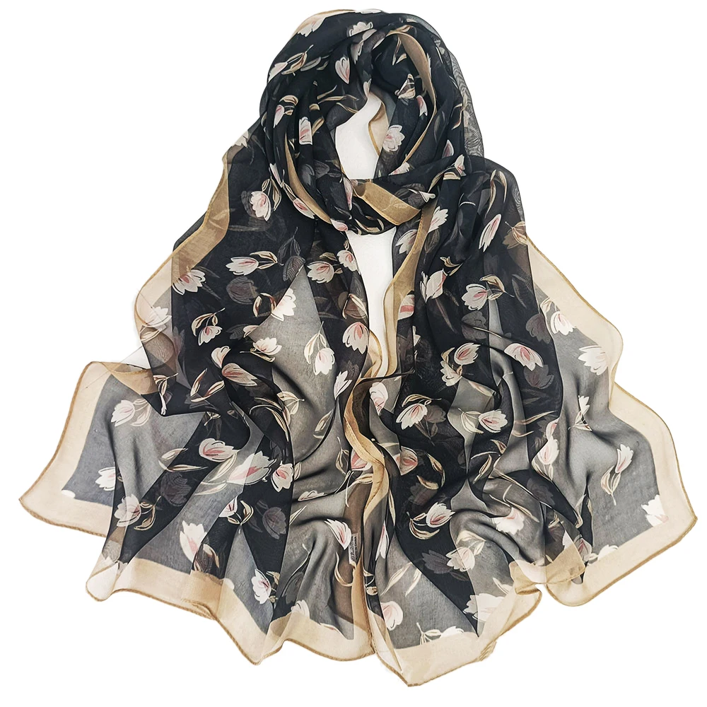 

Fashion Flower Leaves Chiffon Georgette Scarf Women Printing Long Soft Wrap Scarf Shawl Beach Kerchief Scarves Female Foulard