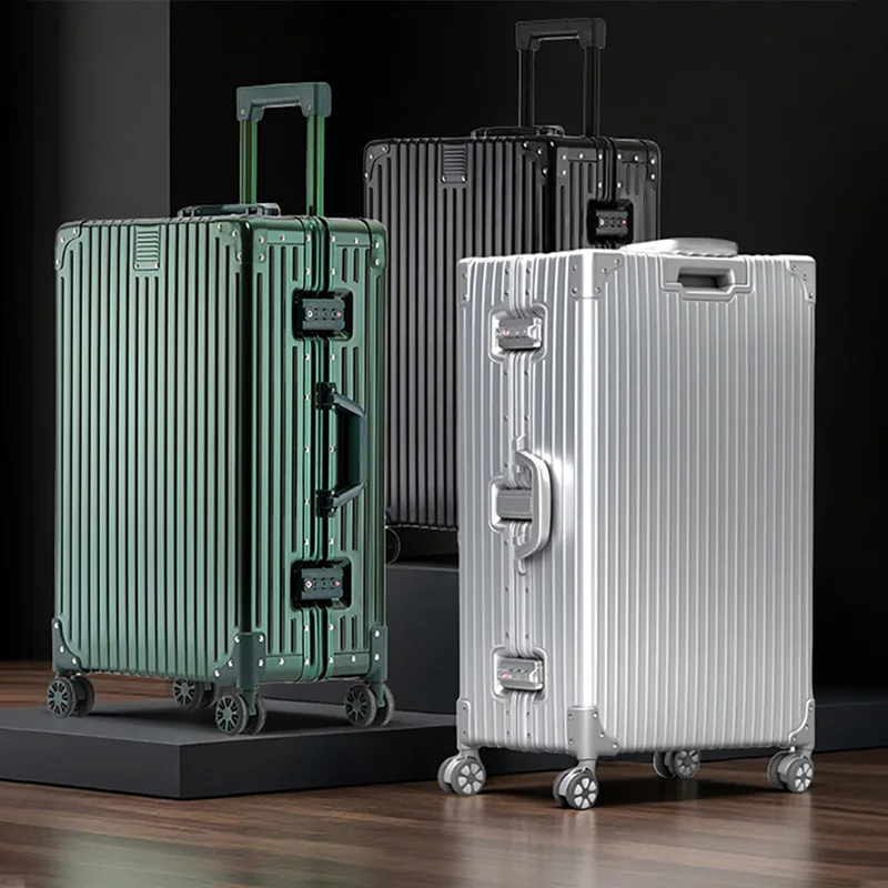 New 100% Aluminum Magnesium Alloy Suitcase Retro Rolling Luggage Multi-Directional Wheels Metal Travel Case Combination Lock