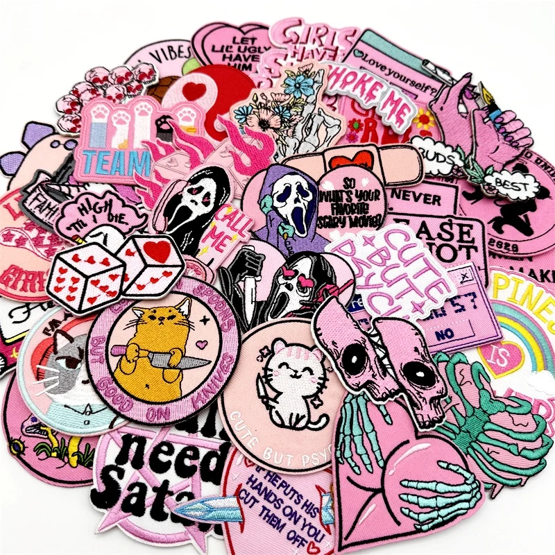 40 teile/los PUNK Verschiedene Stickerei Patches Applikation für Kleidung Eisen auf Patches DIY Dekoration Streifen Aufkleber Jean Jacke – Detail 3