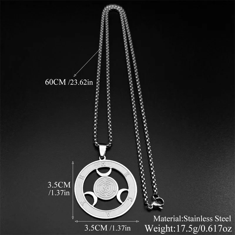 Wicca Triple Moon Goddness Hekate Wheel Edelstahl Anhänger Halskette Strophalos Hecate Magic Symbol Charm PIN Schmuck Geschenk – Detail 3