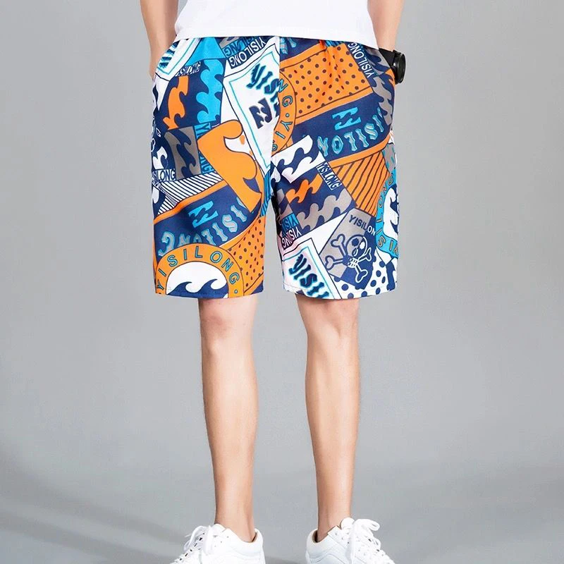 Fashion Loose Elastic Waist Pockets Printed Folds  Board Shorts Men's 2024 Summer New Oversized All-match Casual Shorts