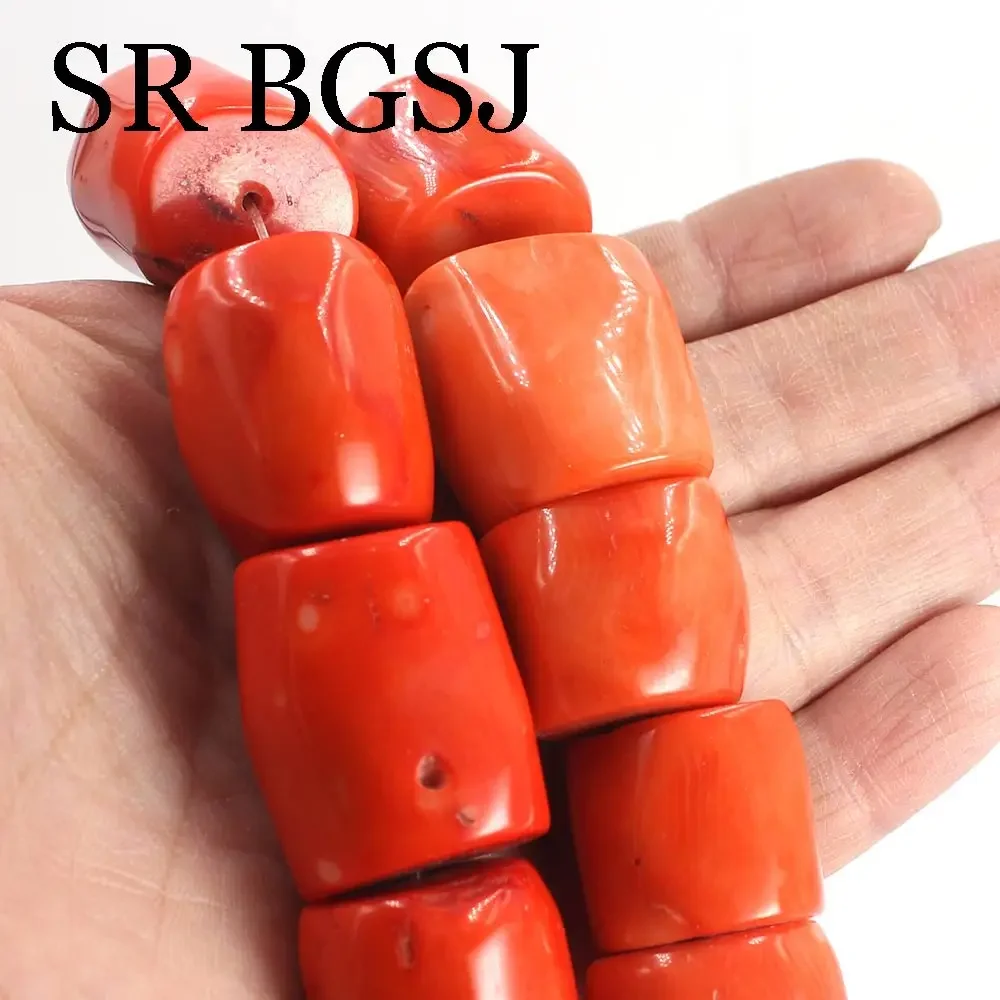 18-20mm Wholesale Genuine Orange Natural Coral Drum Column Loose Big Charm Beads For Diy Jewelry Making