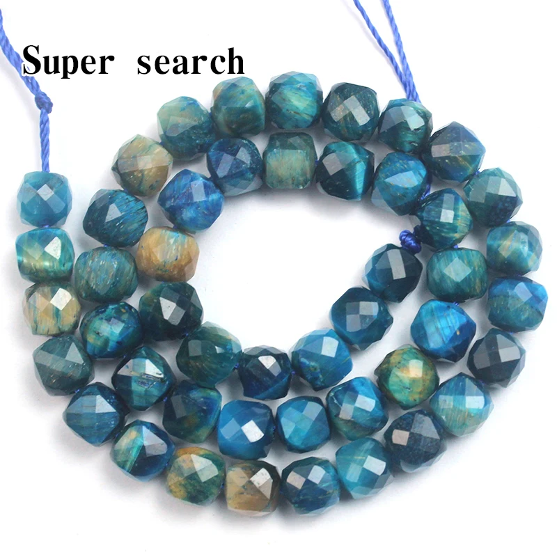 Желтая кожа, королевский синий тигровый камень, граненый куб, разбросанные бусины, браслет ручной работы, ожерелье, аксессуары, каменные бусины