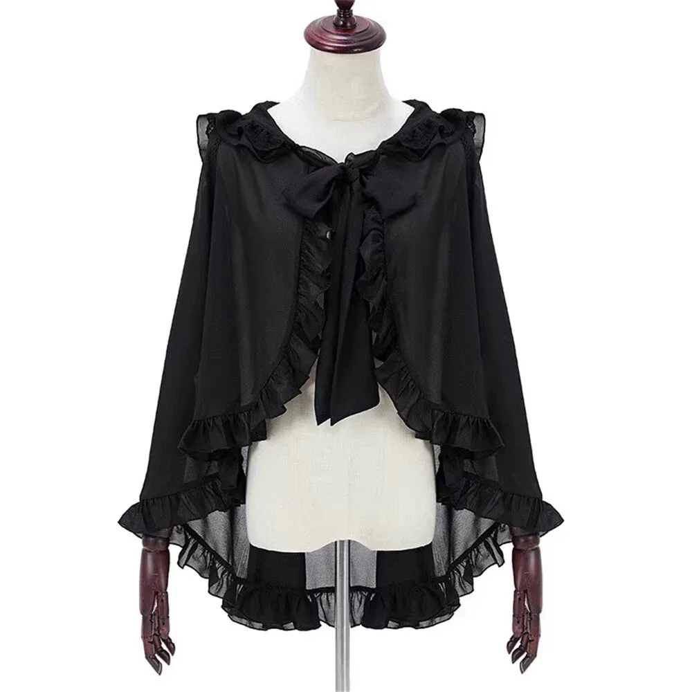 Cape Shawl Open Open Wrap Poncho Coat Lolita Bolero Gothic Chiffon Shrugs Tops Girls Sweet Hood Cloak Cardigan For Women - view 2
