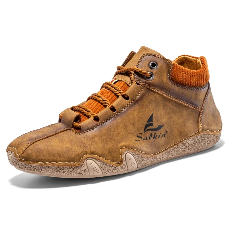 Klassieke Britse Stijl Heren Leren Laarzen Handgemaakte Schoenen Ademende Heren Enkellaarzen Outdoor Casual Laarzen Nieuwe Romeinse Heren Sneakers