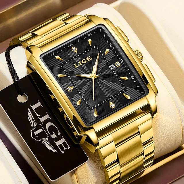 LIGE Fashion Business Watch Men Square Sport Wodoodporne zegarki dla mężczyzn Najlepsza marka Luksusowy wojskowy zegarek kwarcowy z chronografem
