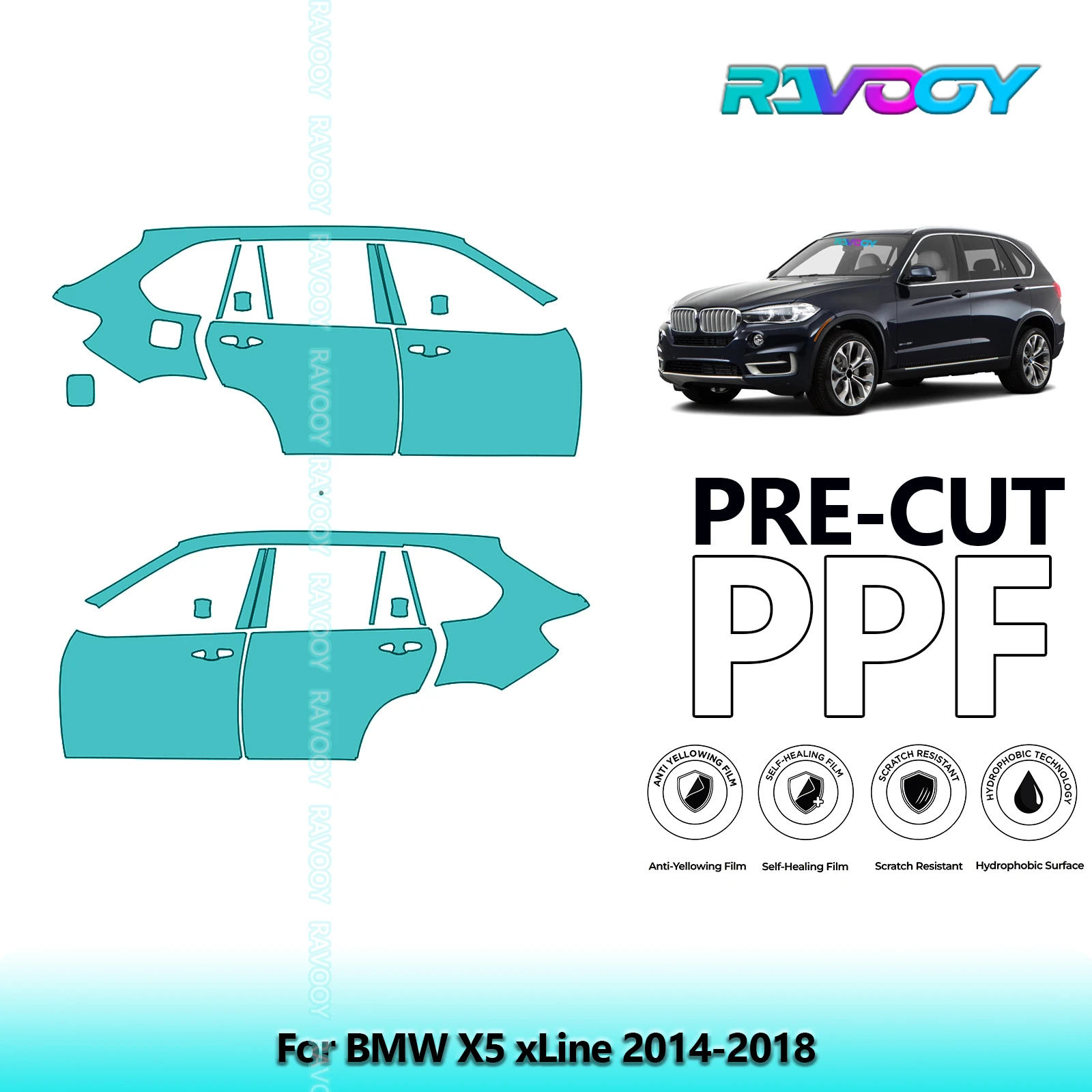 

For BMW X5 xLine 2014-2018 8.5mil Clear Matte Pre-Cut PPF Door & A/B Pillar Kit TPU Paint Protection Film Set