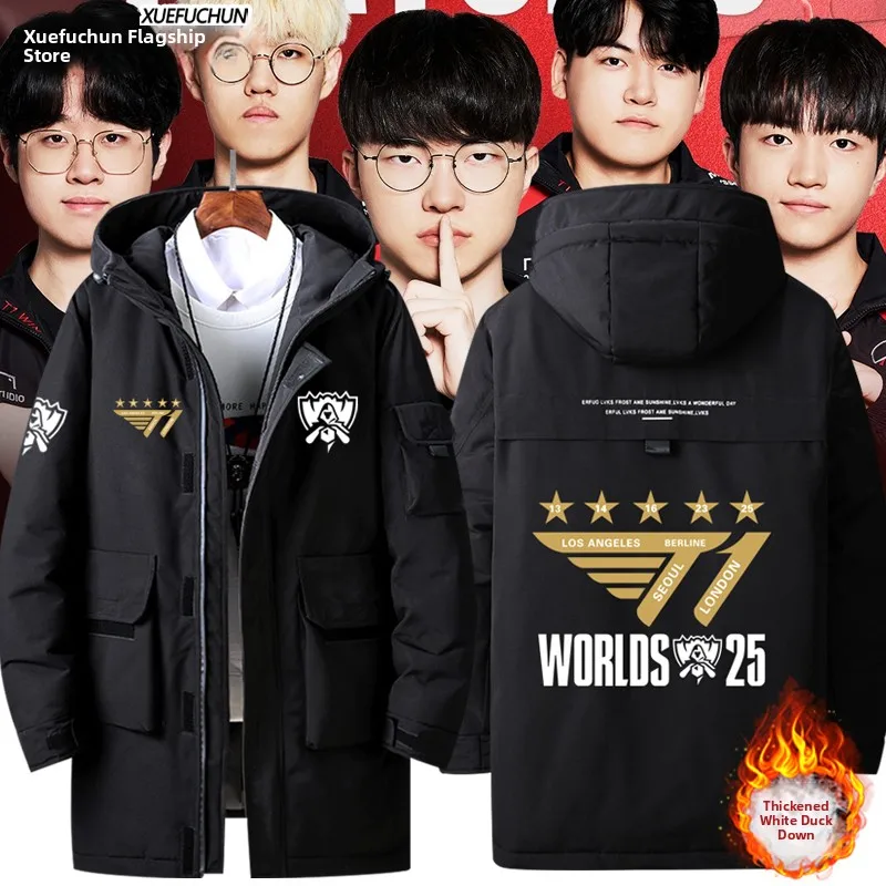 

S5 Global Finals American Sle Jaet Men's down Jaet Outerwear Poly Fiber Warm Thiened Long Sve Hooded Coat