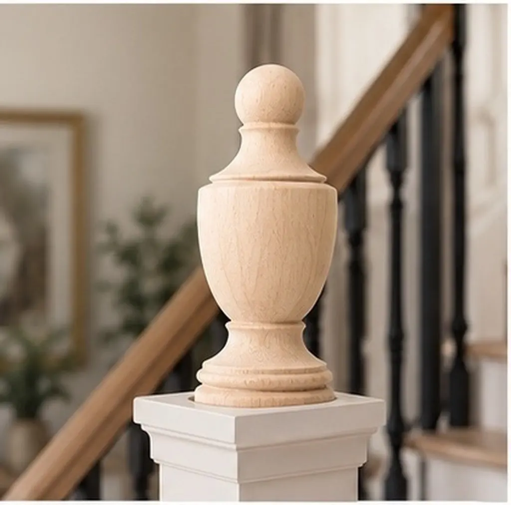 Wood Finial Unpainted Rustic French Style Decorative Post Topper for Staircase Railings Bed Posts Curtain Rods DIY Woodworking