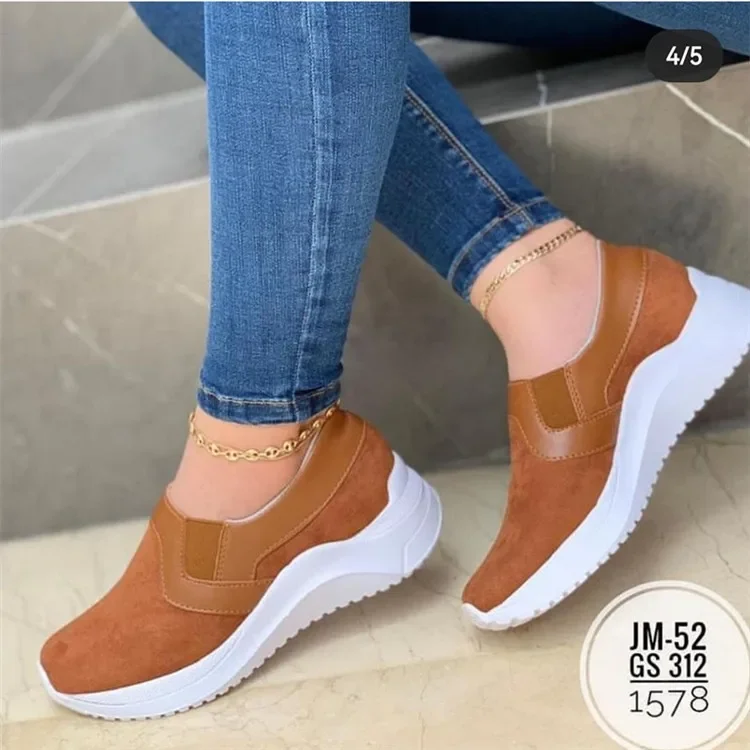 2022 Autumn Ladies Loafers Women Shoes New Fashion Round Toe Wedges Thick-soled Outdoor Runing Shoes Slip on Flat Casual Shoes