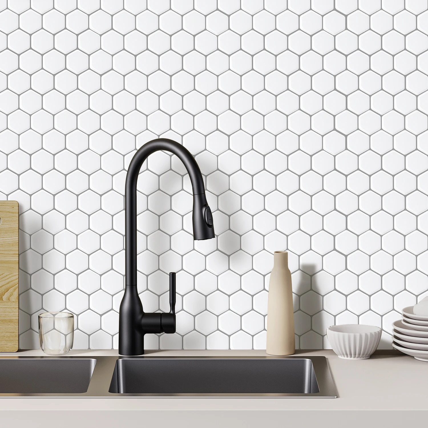 Imagem -03 - Adesivos de Parede Autoadesivos Hexagonais Peel And Stick Tiles Backsplash de Cozinha Impermeável 3d Viny Wallpaper Decor 10 Folhas