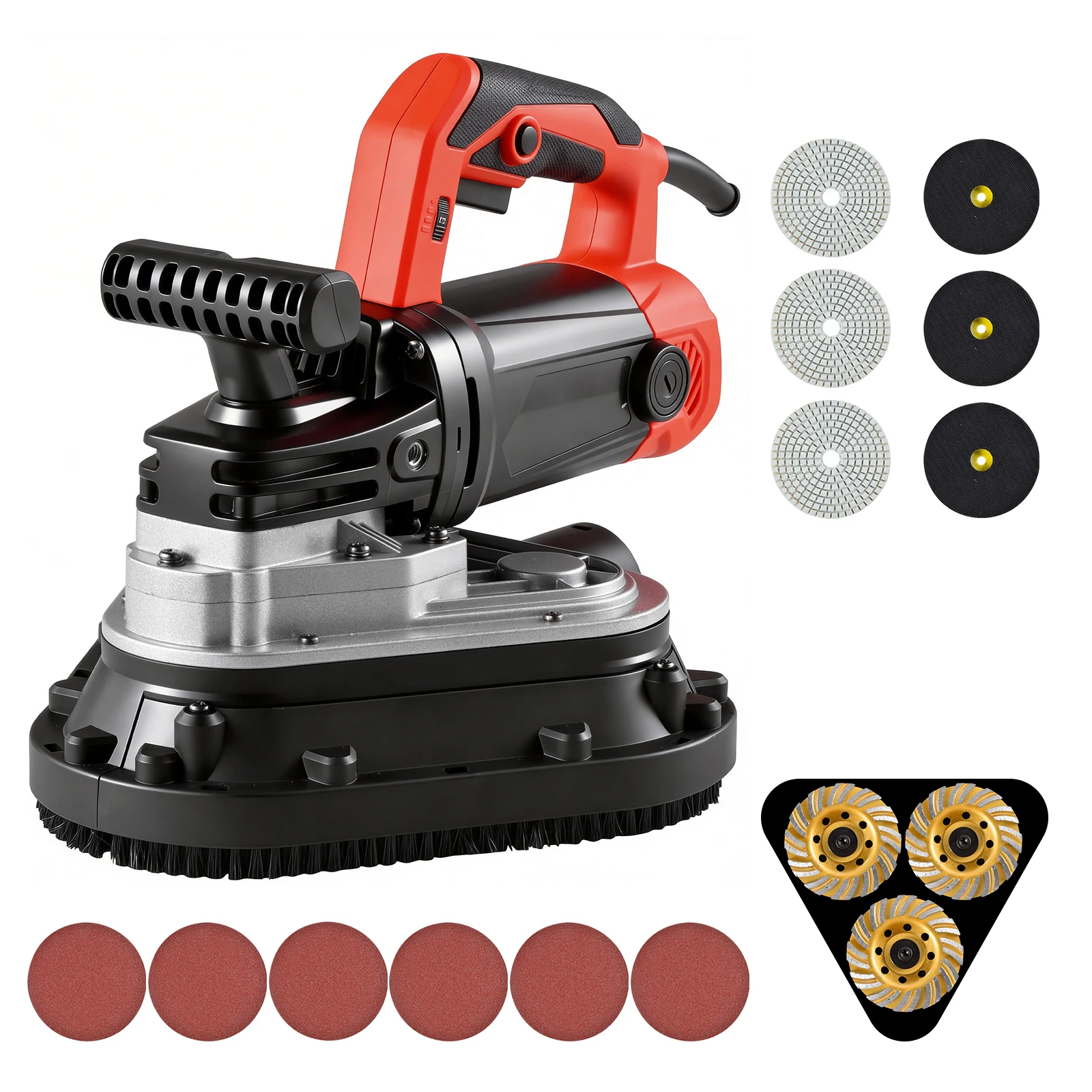 3-Head Concrete Grinder 2450W Floor Polishing Machine, Triple-Axis Design with 6 Variable Speeds, Professional Sander for Grinding Cement Marble Granite and Epoxy Floors
