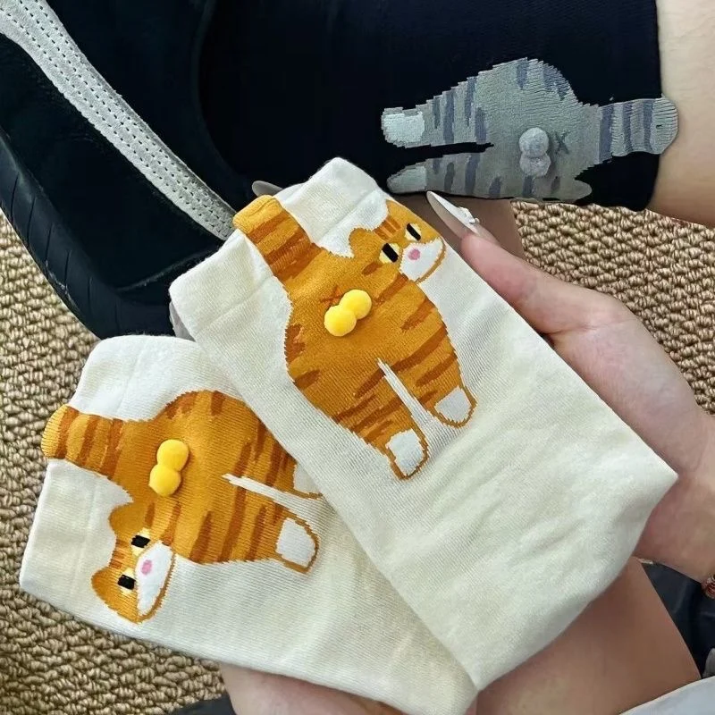 

1/3 пары унисекс носков с мультяшным котом, забавные 3D носки до середины икры, теплый подарок на Рождество, Хэллоуин, уютная зимняя одежда