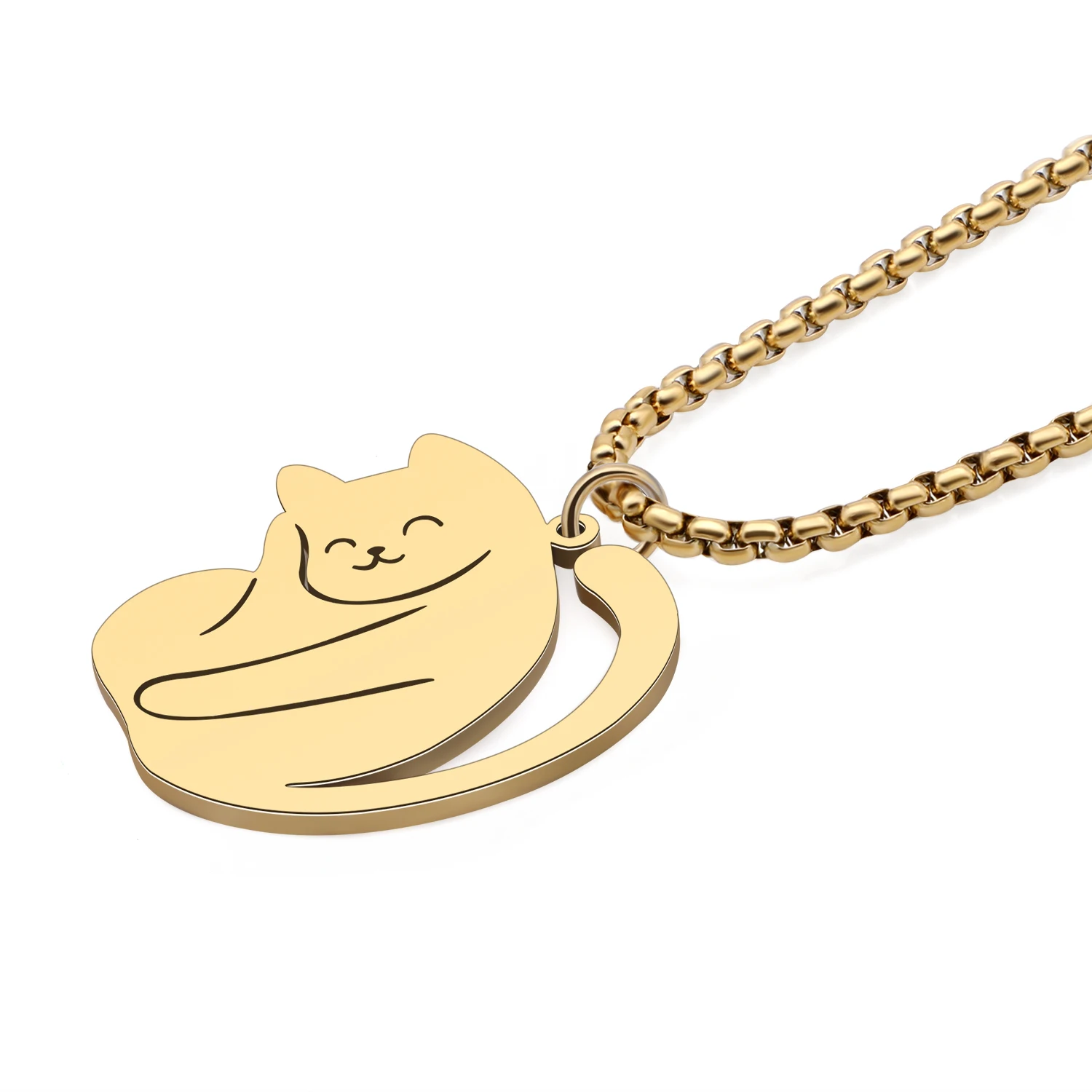 BONSNY Stainless Steel Sweet Cat Plated Silver Gold Necklace Cute Kitten Pendant for Women Girls Kids Novelty Jewelry Gifts