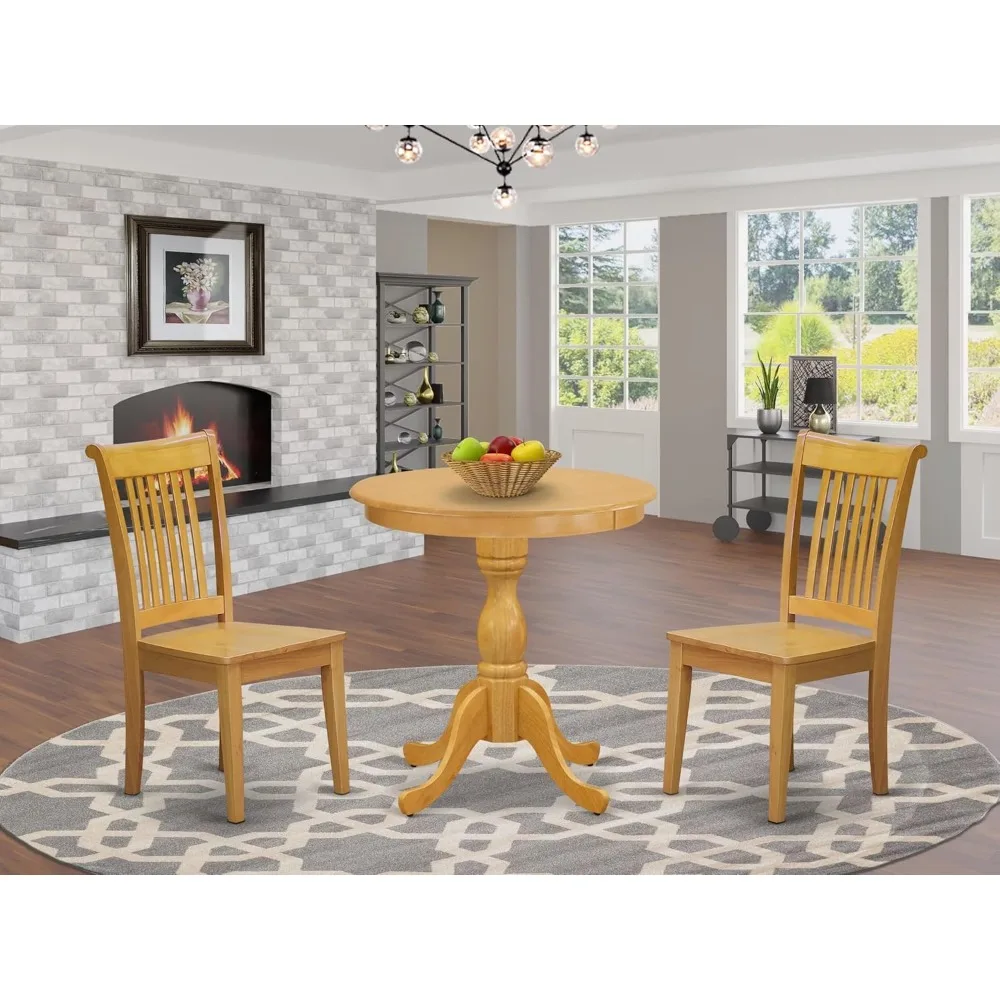 Offre spéciale-ensemble de meubles de salle à manger 3 pièces contient une table de cuisine ronde avec socle et 2 chaises de salle à manger, 30x30 pouces, chêne