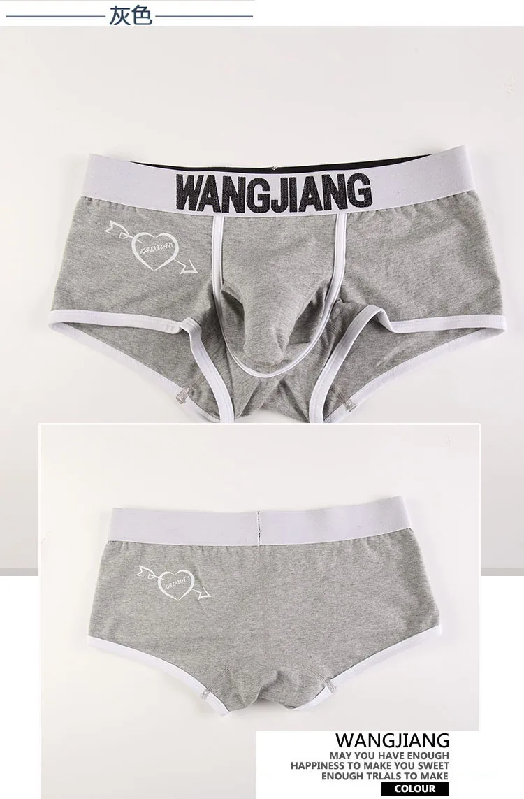 Wang Jiang Elephant Nose Underwear Men Sexy Cotton Boxer Shorts Separate Pouches Panties Penis Sleeve Underpants Heart Print