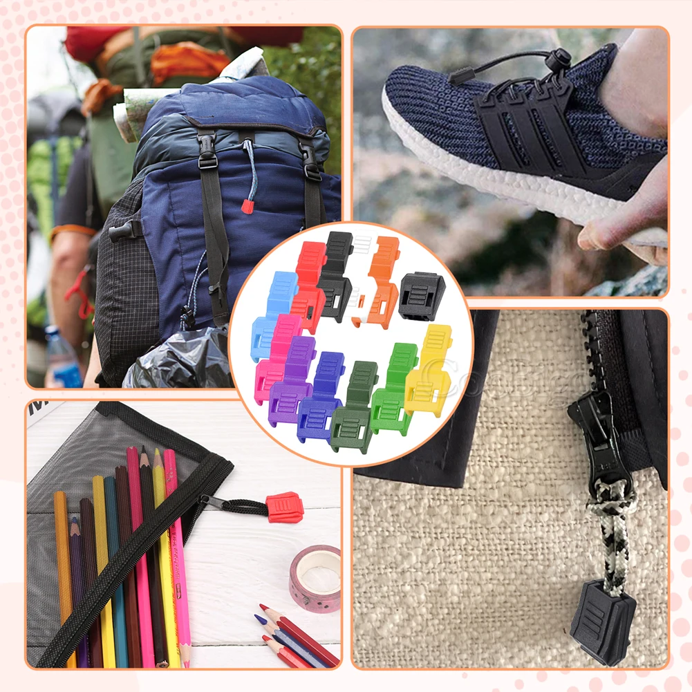 10pcs Plastic Zipper Pull Cord Ends Clip for Paracord Clamp Sportswear Rope Lanyard Backpack Shoelace DIY Accessories Colorful