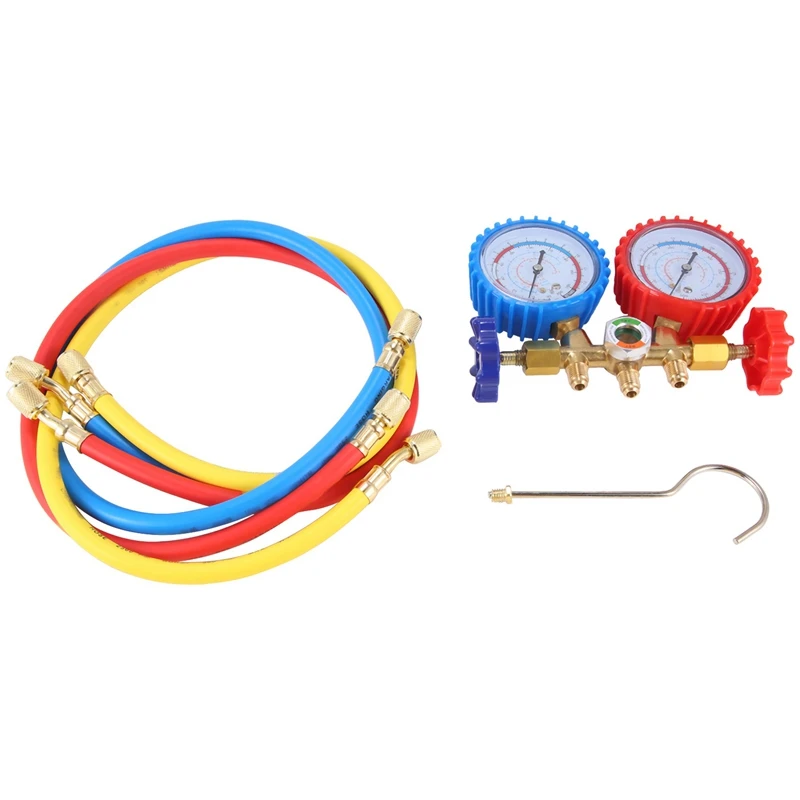 Manifold Gauge Set, 3 Way AC Diagnostic Manifold Gauge Set For R410A/R22/R134A/R404A Refrigerant,Automotive AC Manifold