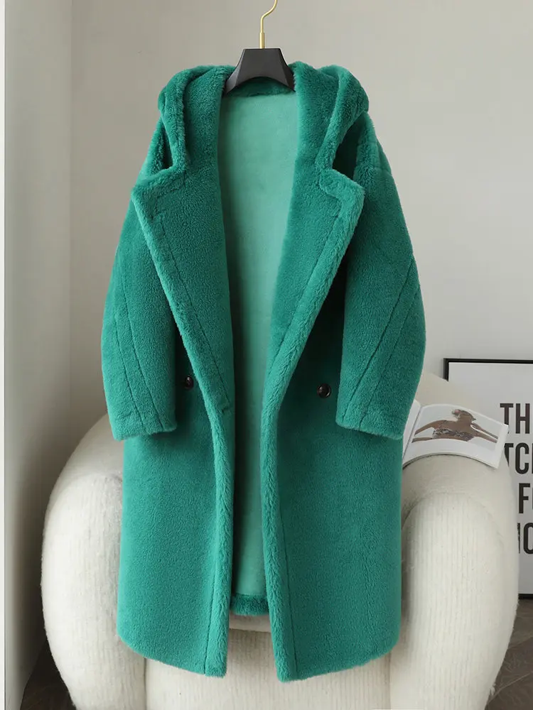 2025 New Teddy bear style coat for women, cut fleece and fur in one piece, lambskin hooded fur coat, mid-length style view 4