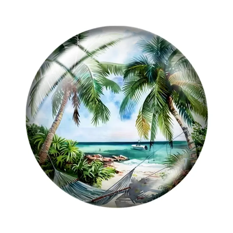 Tropical Beach Sunset  10pcs 12mm14mm/16mm/18mm/20mm/25mm Round Photo Glass Cabochon Demo Flat Back Making Findings Jewelry