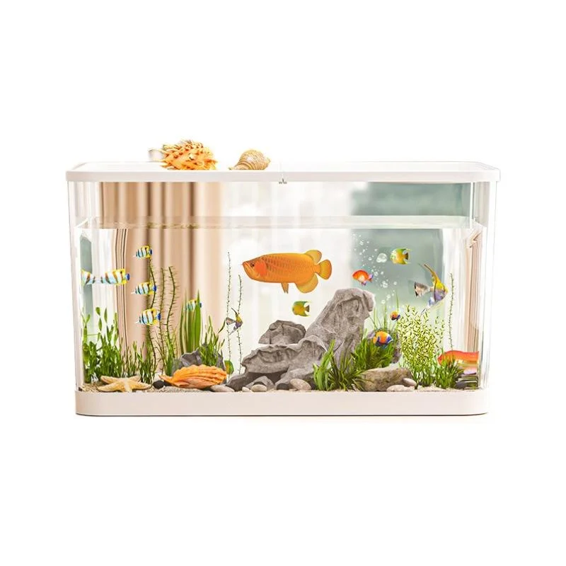 Hydroponic Clear Mini Fish Tank with Lid, Drop Resistant; Convenient for Desktop Home, Turtles, and Lazy Tanks