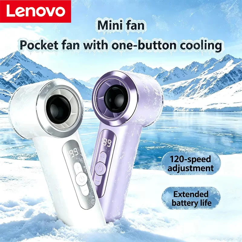 Lenovo Handheld Turbo High-Speed Pocket Fan Quiet Operation USB Rechargeable with Digital Display & 199 Wind Speed for Travel