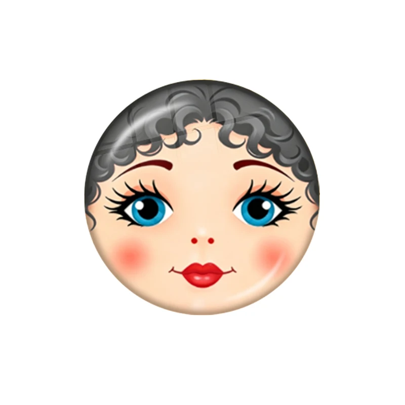 Curly Hair Bangs Matryoshka Doll Girl Face 18mm/20mm/25mm Round Photo Glass Cabochon Flat Back Findings Snap Buttons DIY Jewelry