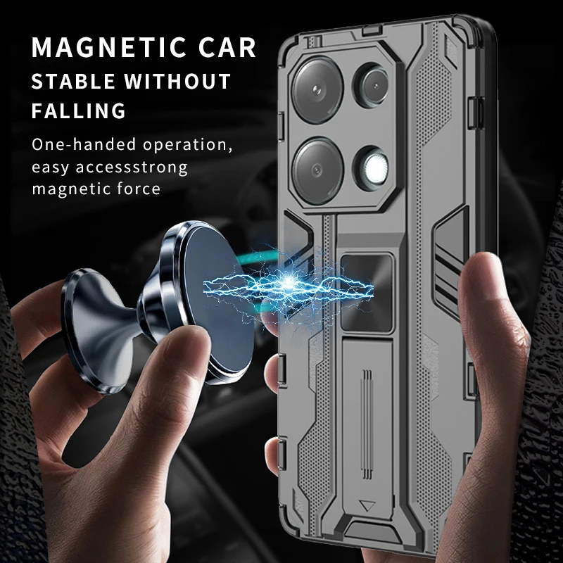 For Xiaomi Redmi Note 13 5G Case Rugged Armor Magnetic Holder Kickstand Cover for Redmy Note 13 Note13 5G Silicone Bumper Funda