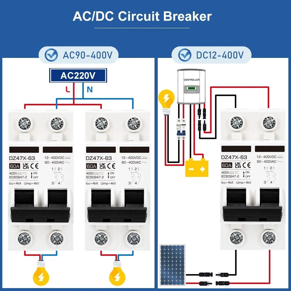 1Set AC/DC400V Solar Circuit Breaker 15A~120Amp PV Isolator Disconnect Switch Solar Circuit Breaker For Solar Systems Batteries