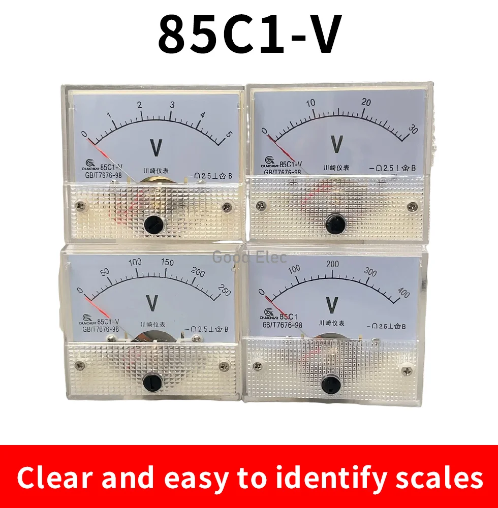 85C1-V DC Analog Panel Voltmeter Ammeter Amp Volt Meter Gauge 1-500V/ V