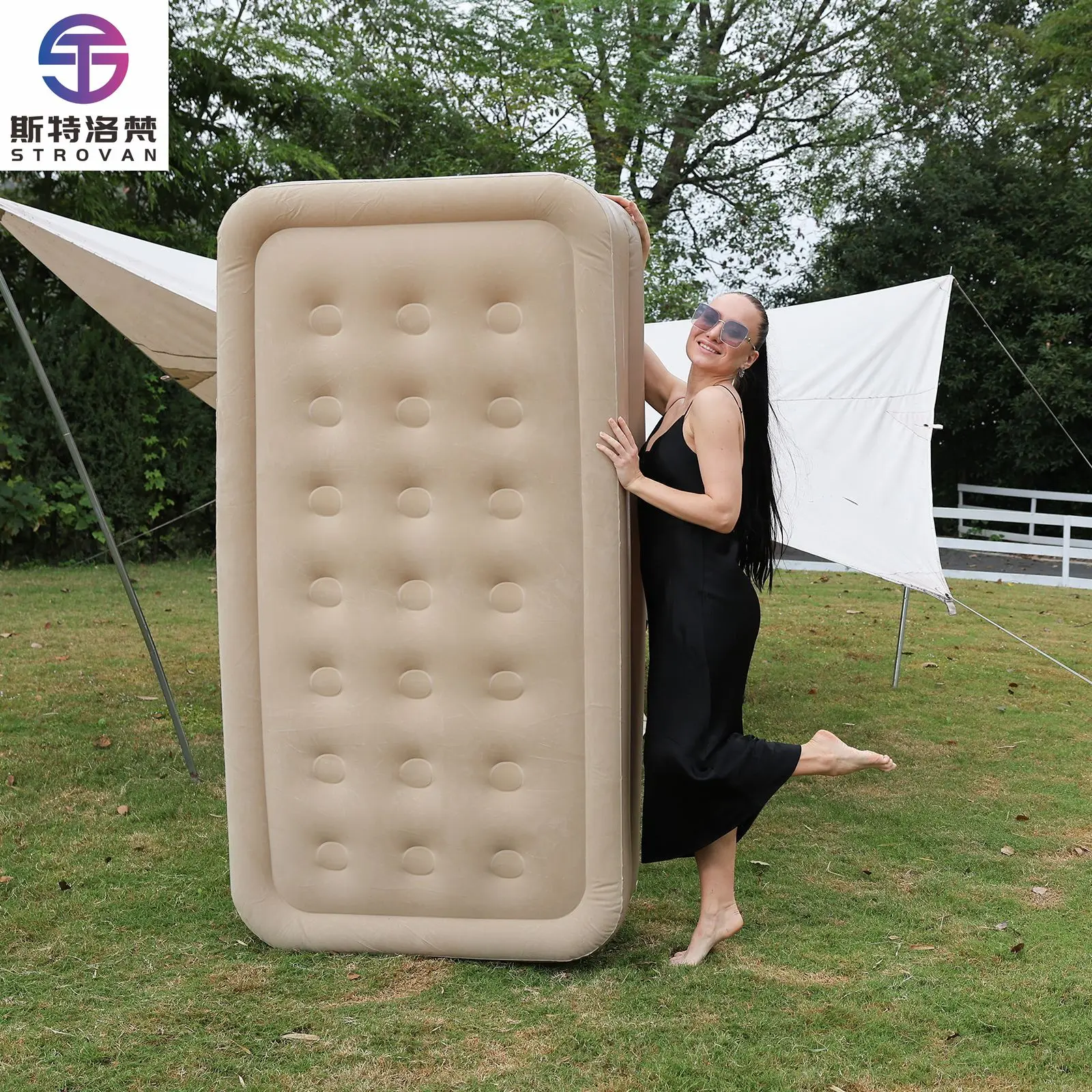 

STLF WJW New Single Automatic Inflatable Mattress Foldable PVC with Built-in Pump for Outdoor & Park Use