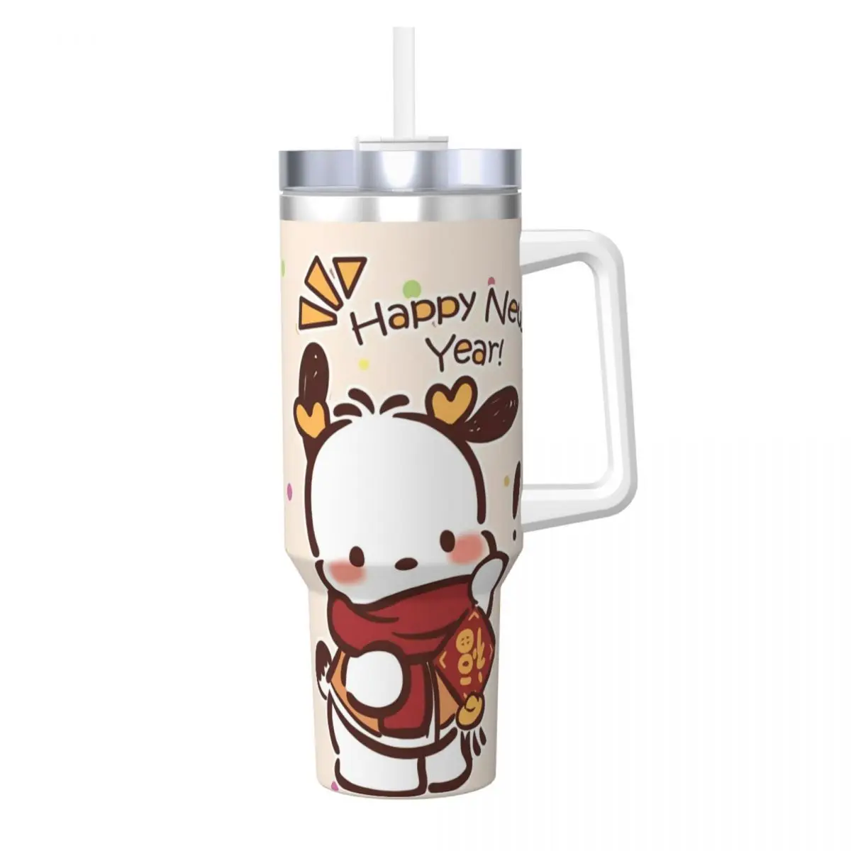 Pochacco MINISO Tumbler happy new year Cold Drink Water Bottle Leakproof Stainless Steel Thermal Cups Graphic Beach Mugs Cup