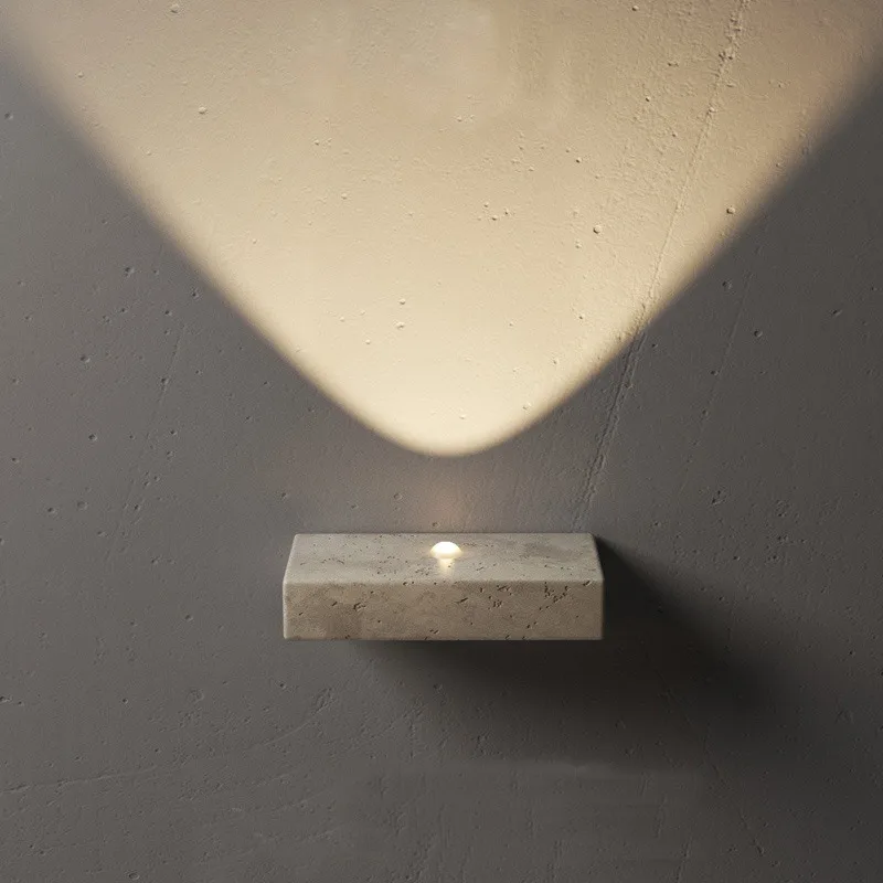 Yellow Travertine Wall Light Marble LED Sconce for Bedroom Bar Hotel Modern Minimalist Ambient Lamp Fixture Home Decor