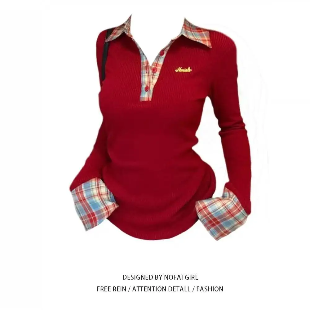 American Sle Long Sve  Ne T-irt Women's Slim Fit Embroidered Faionable  Color Commute Sle Autumn Wear image 2
