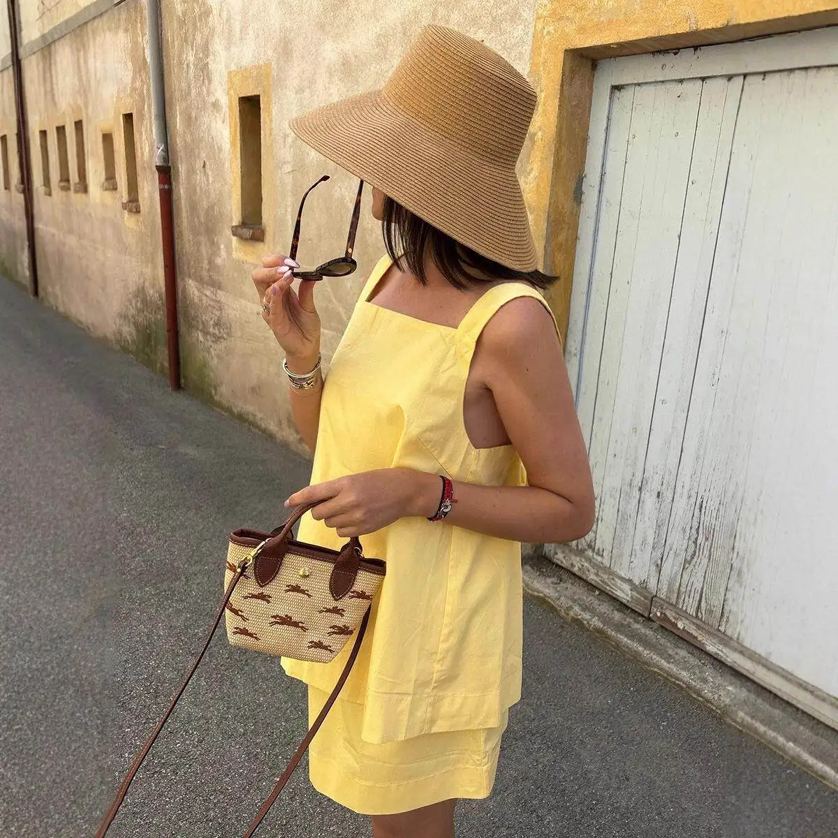 

Sexy One-Shoulder Backless Short Skirt Set Cross-Border Strap Casual Style Mid-Low Waist PVC Fabric for Universal Use