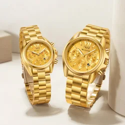 Lovers Watches 2023 Novo modelo de ouro stainles aço homens relógio mulheres horas 30m impermeável negócios relógio luminoso casal relógios