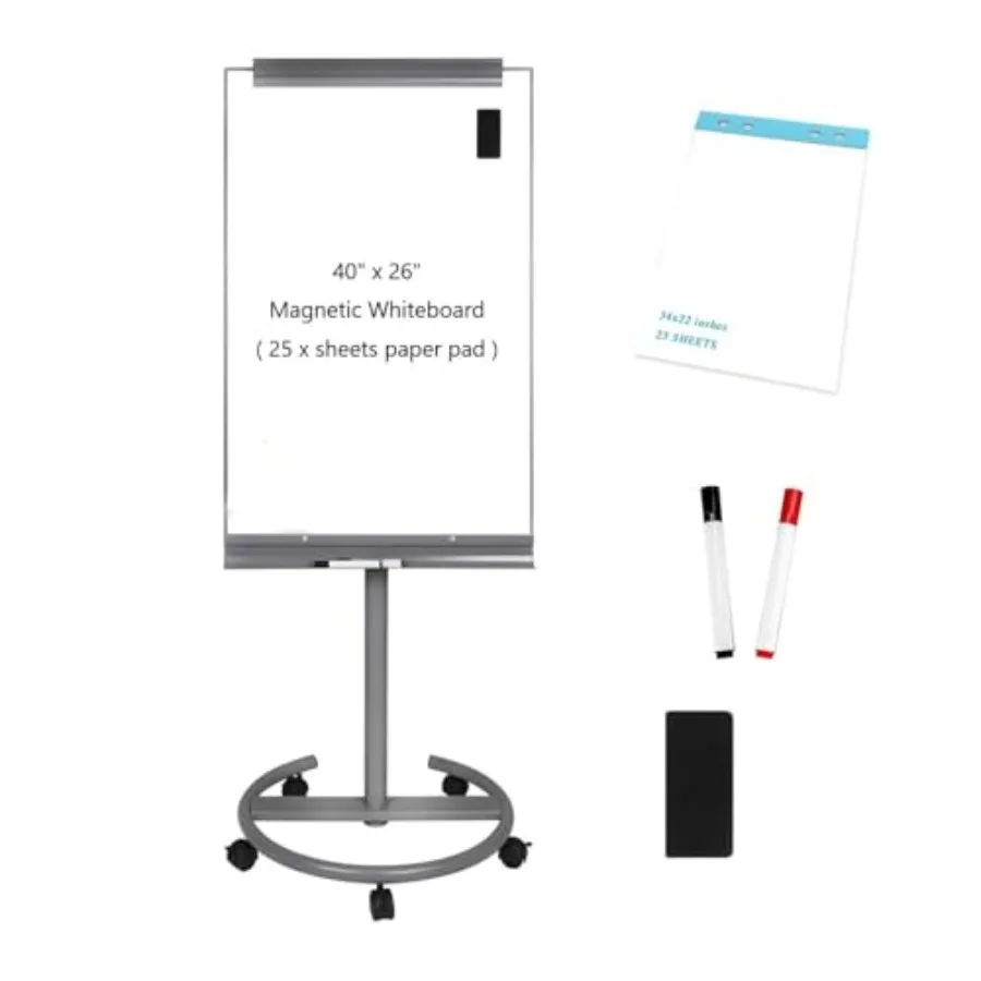 

Мобильная магнитная доска для сухого стирания 40x26 дюймов, портативная, на регулируемой подставке, флипчарт-доска с подставкой