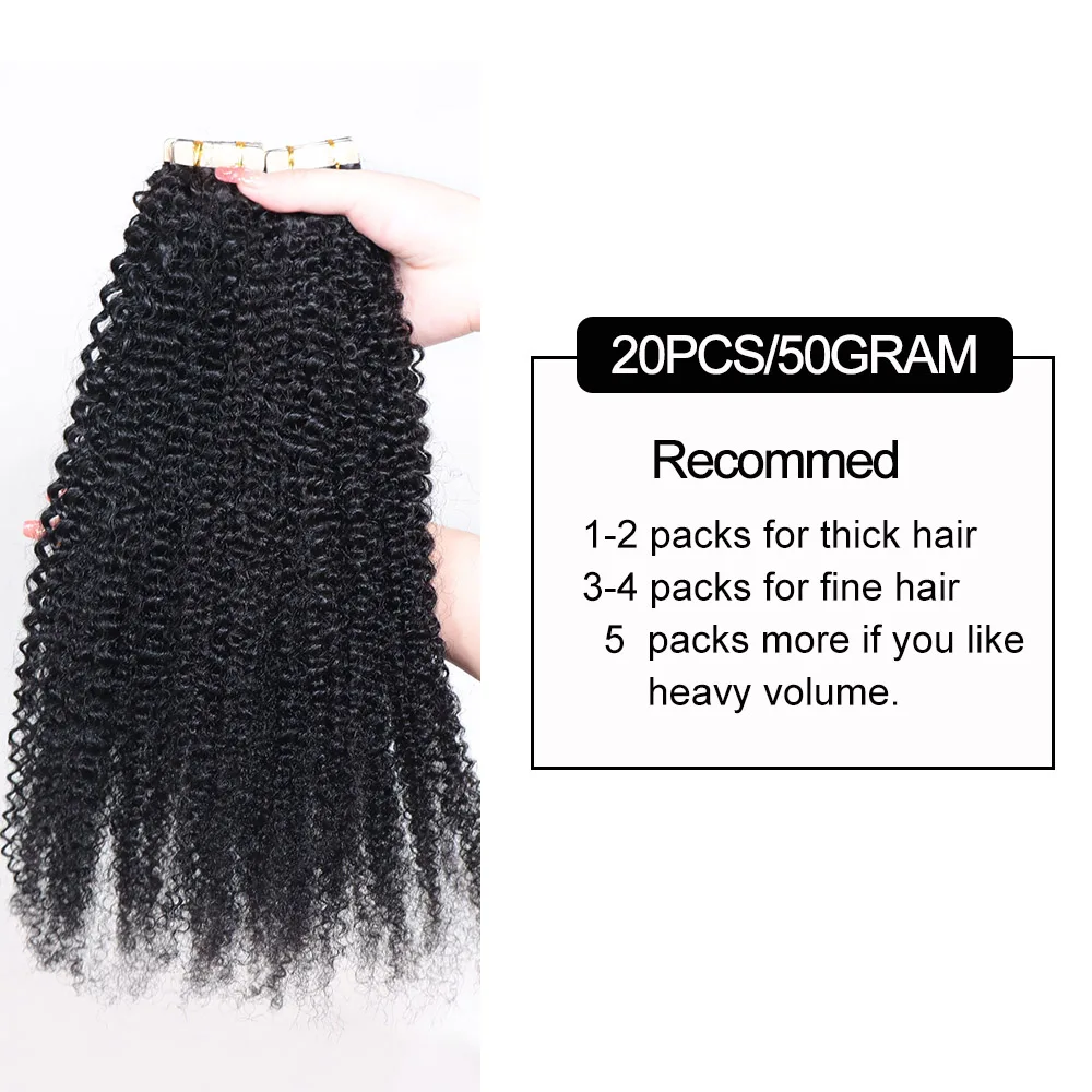 وصلات شعر بشري مجعد كينكي للنساء ذوات البشرة السمراء ، شعر برازيلي بكر ، كميات غير مرئية ، لون طبيعي ، إنز ، 20 ، لكل عبوة