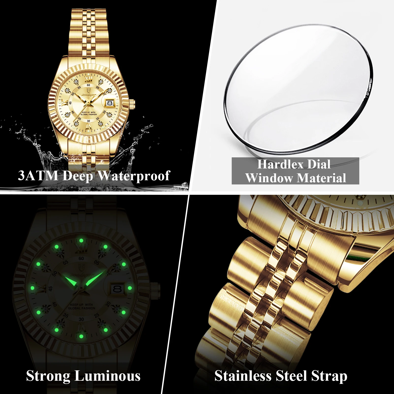 POEDAGAR Mode dameshorloge Waterdicht Lichtgevende Datum Elegante dameshorloges Roestvrij staal quartz horloge voor dames Reloj