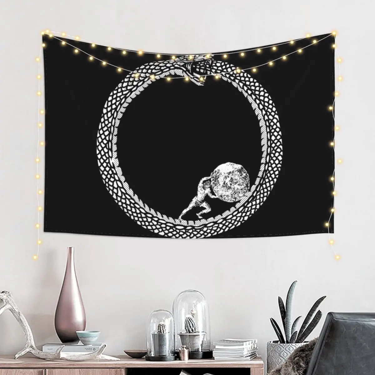 Sisyphus in an Ouroboros snake - Unisex Philosophy T-Shirt For Existentialists Tapestry Decor Home Room Decorator Tapestry