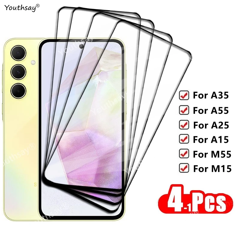 For Samsung Galaxy A35 Full Cover Tempered Glass Samsung Galaxy A55 A35 A25 A15 M55 M15 Screen Protector Phone Film Samsung A35