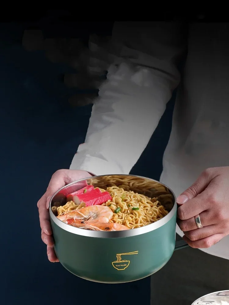 Ramen-Schüssel, Nudelschüssel aus Edelstahl 304, mit Deckel, hitzebeständig, Instant-Nudelschüsseln, Herd, Geschirr, Küchenzubehör – Detail 3
