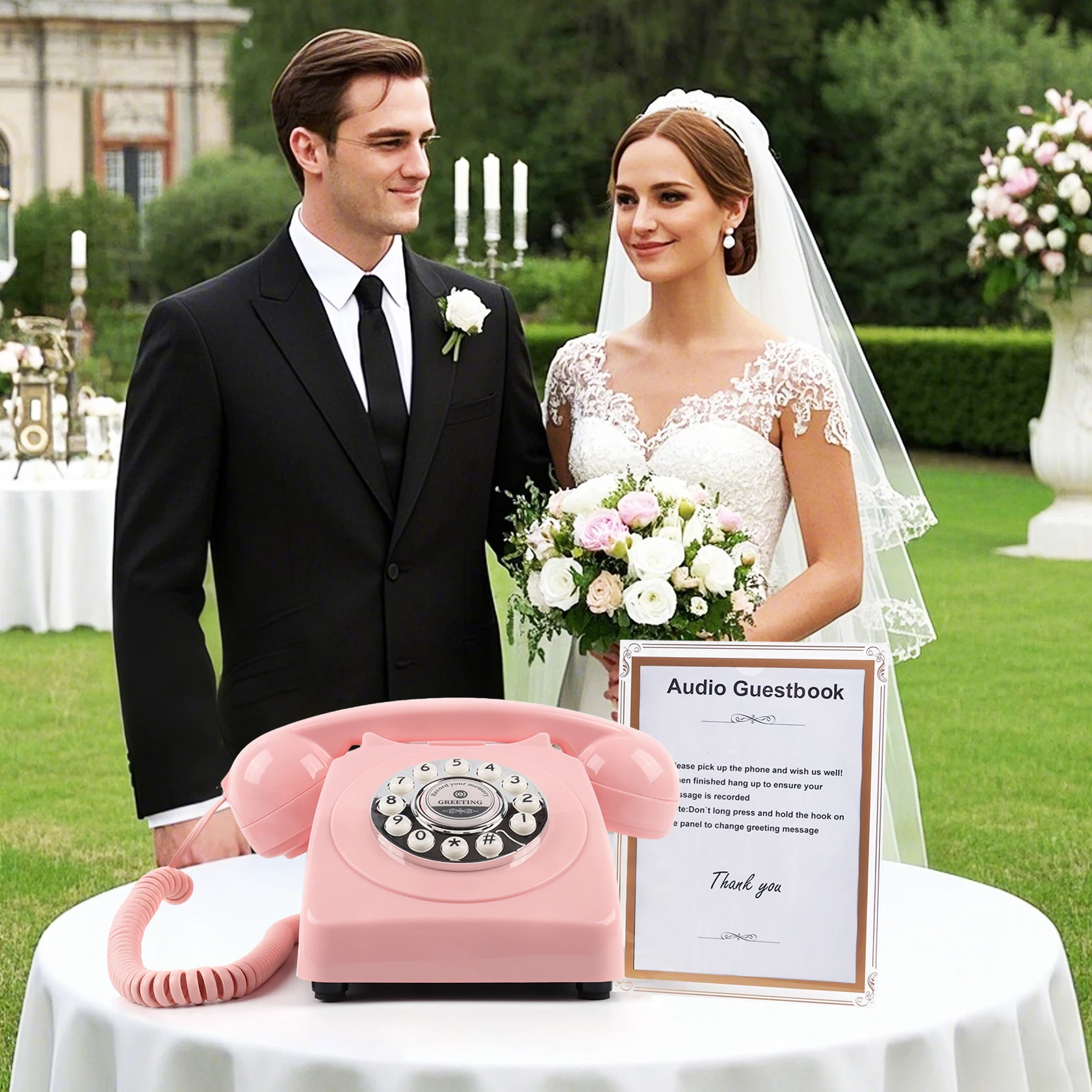 Antique Style Recording Phone - Perfect for Wedding Wishes, Guest Messages & Memorable Events (Handset Included, USB Charged)