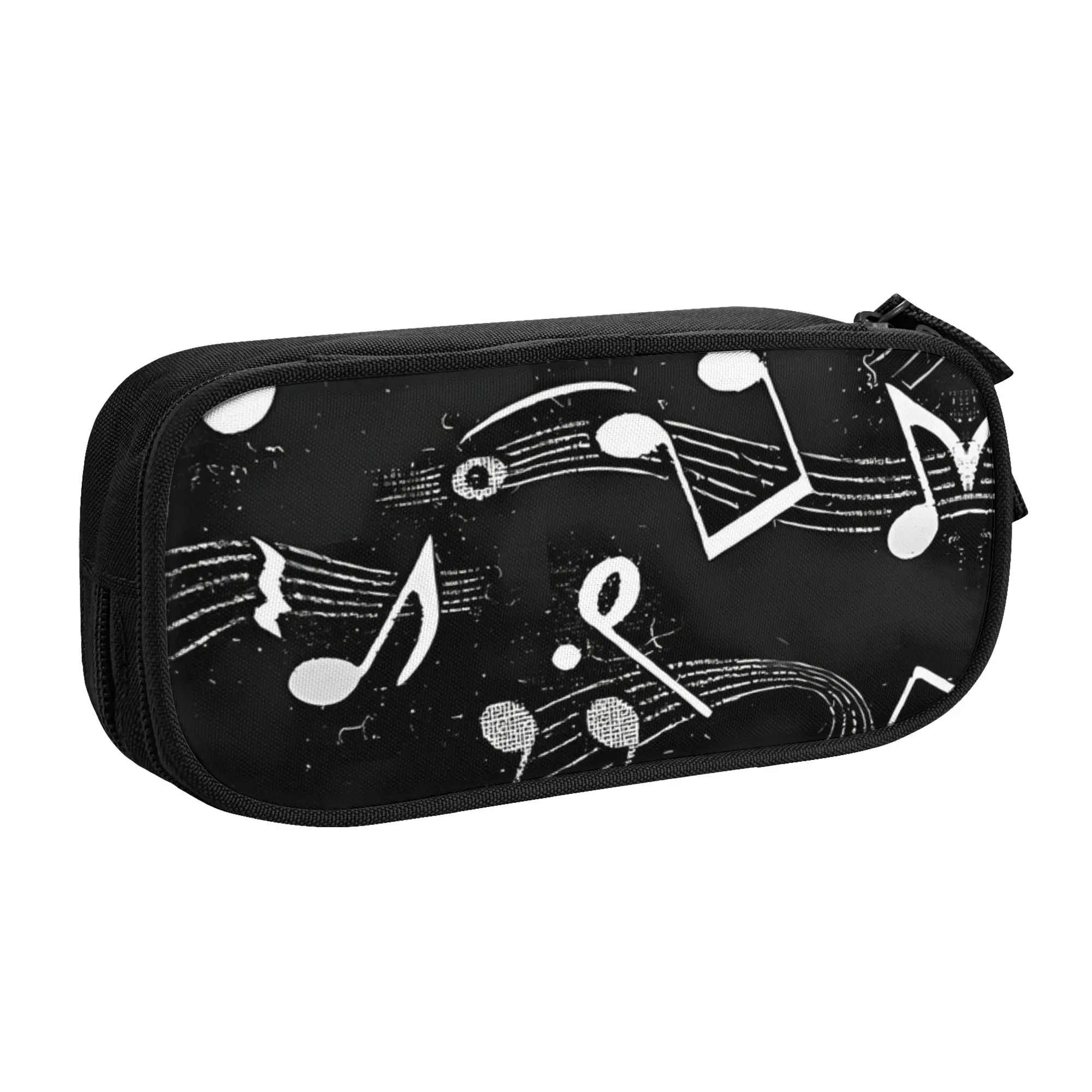 1 piece Stylish Black And White Pencil Case Student Pen Bag Music Notes Office Stationery Bag
