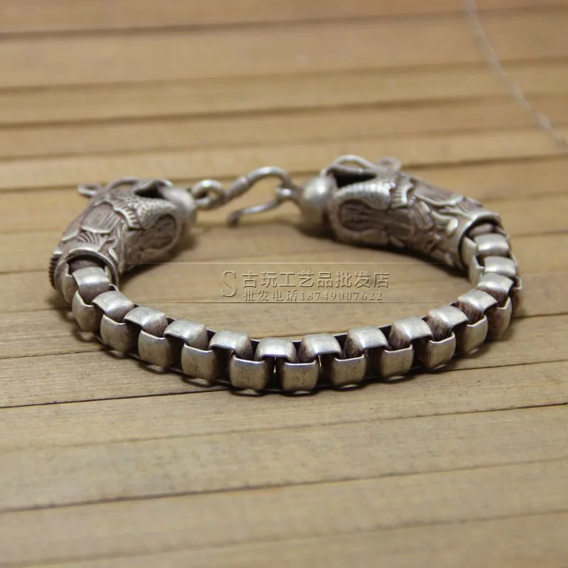 Antique Crafts Vintage Distressed White Copper Double Bracelet Pendant Fashion All-Match